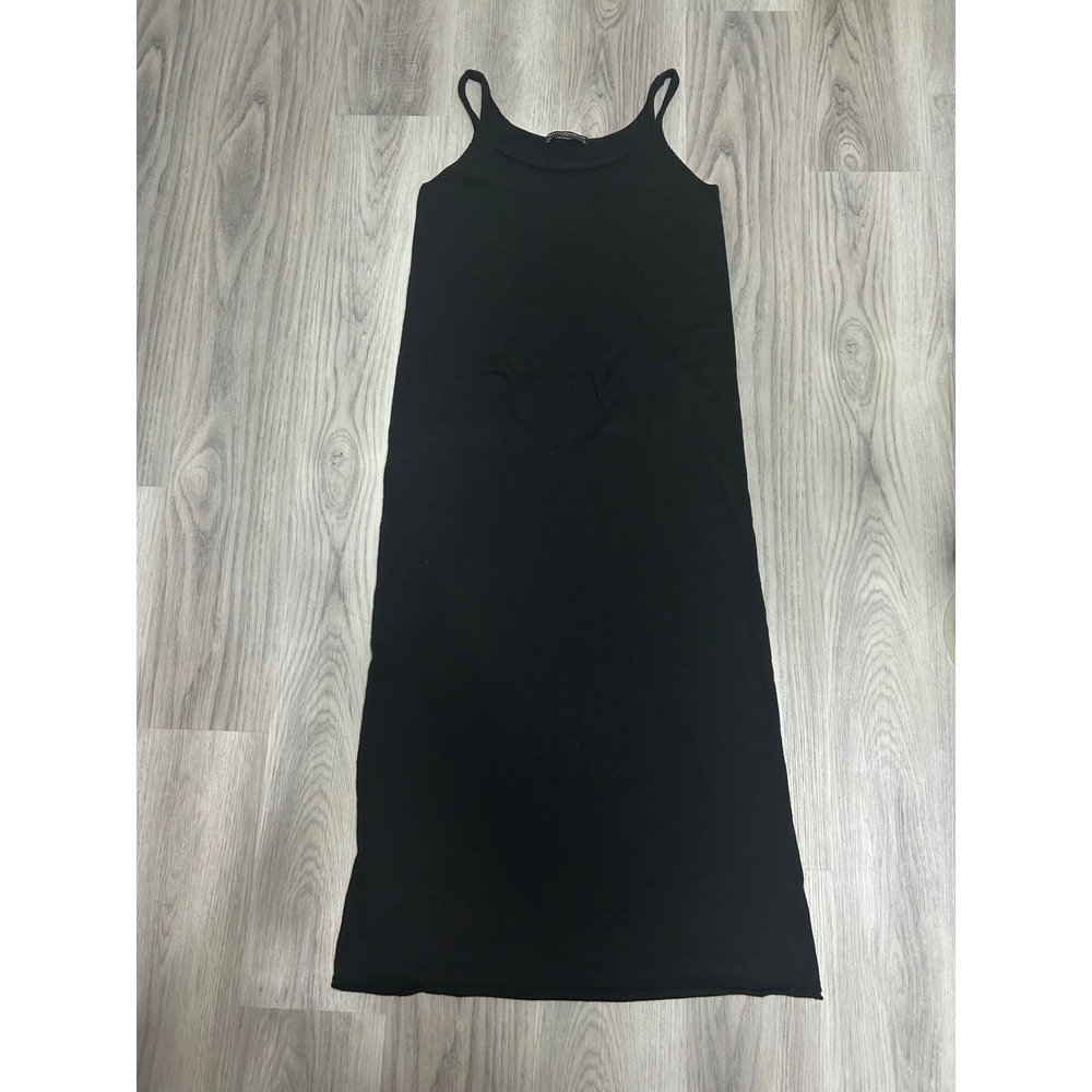 Peruvian Connection Black Pima Cotton Baby Alpaca‎ Knit Midi Pocket Dress Size M